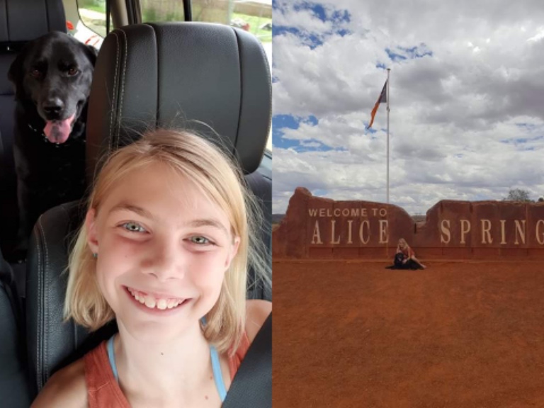 a girl and a dog in a car